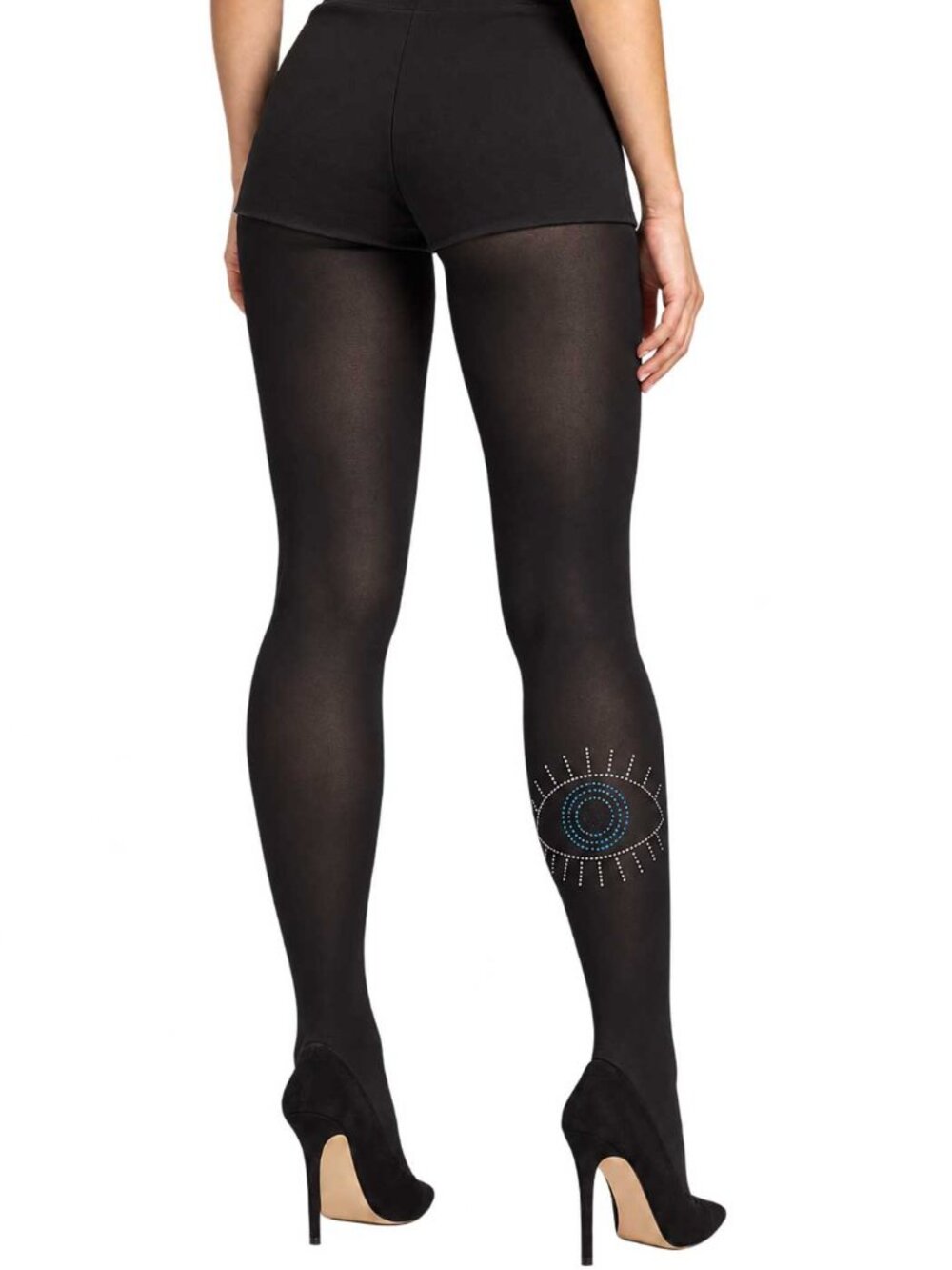 Evil Eye Rhinestone Black Tights